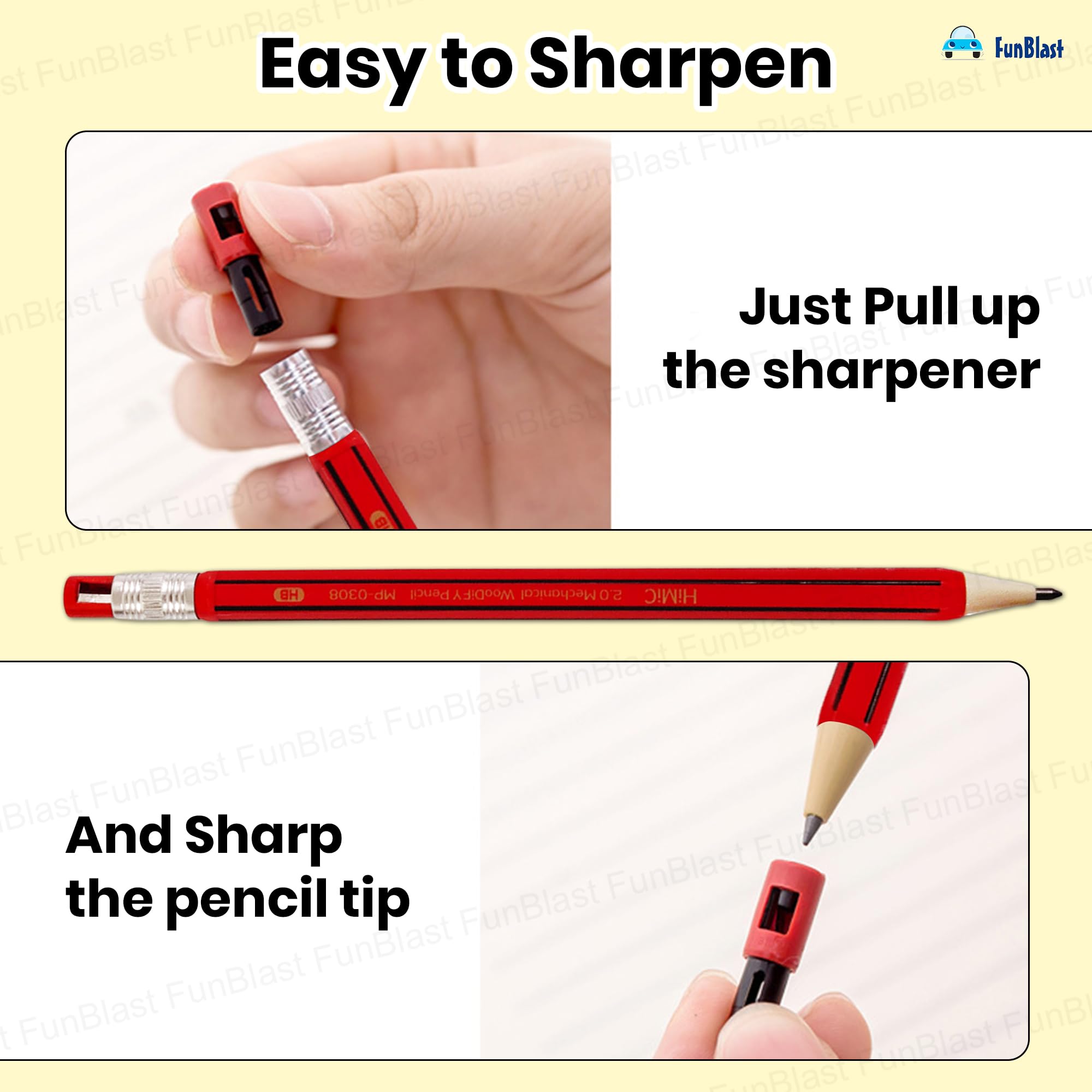 FunBlast Mechanical Pencil with Sharpener for Kids – 12 Pcs Pre-Sharpened Pencils for Kids, Kawaii Pencils for Kid, Cute Pen-Pencil, Return Gift for Children, Pencil for Drawing and Shading 1