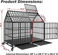 Vista 6 de Jaula indestructible para perros de 50 pulgadas, resistente a prueba de escapes, jaula de acero fuerte para perros gigantes extragrandes, alta