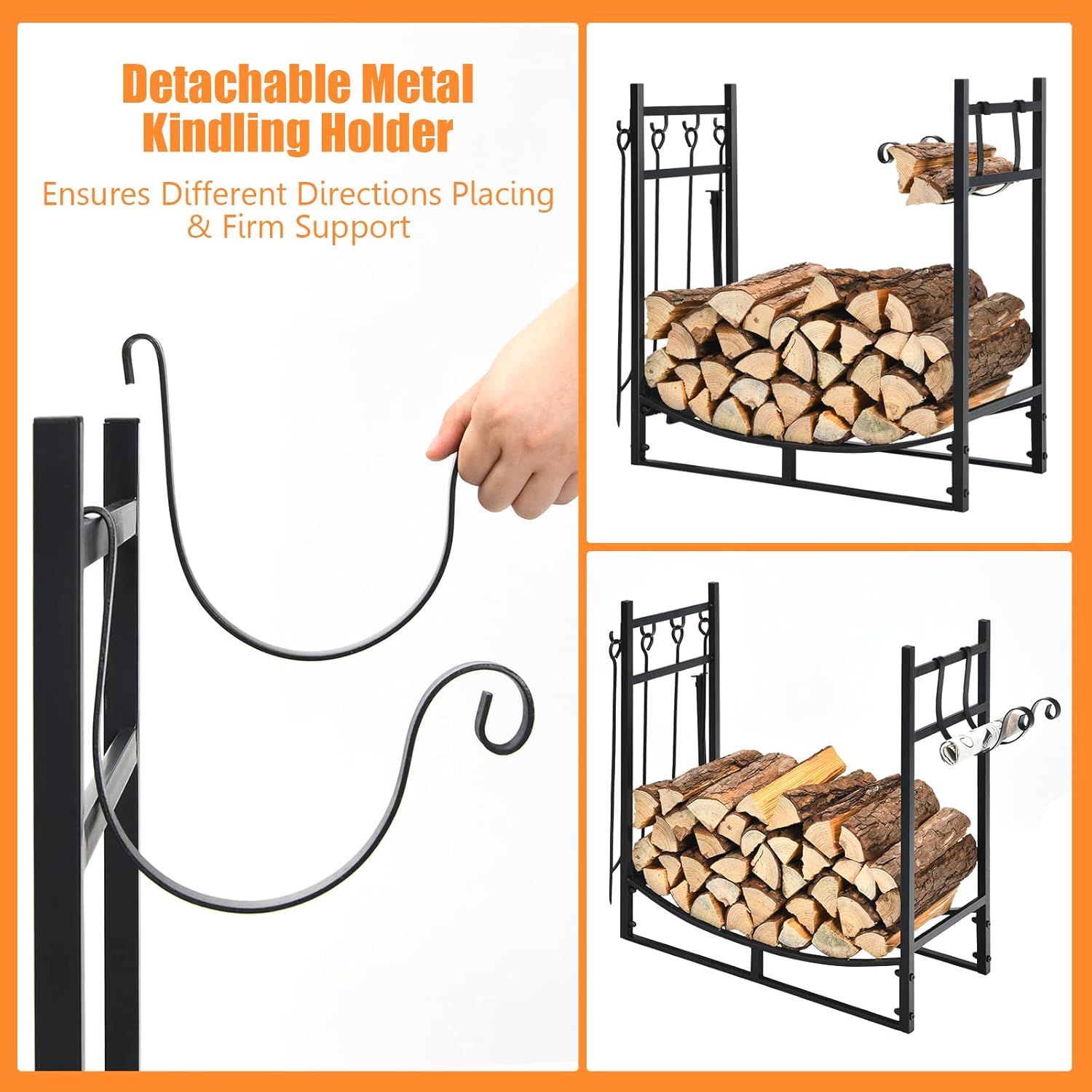 DORTALA 30" Firewood Rack for Outdoor/Indoor, Easy Set-up Fire Wood Rack w/Kindling Holders, Shovel, Poker, Tongs, Brush, Wood Storage Firewood Rack for Wood Stove, Fire Pit