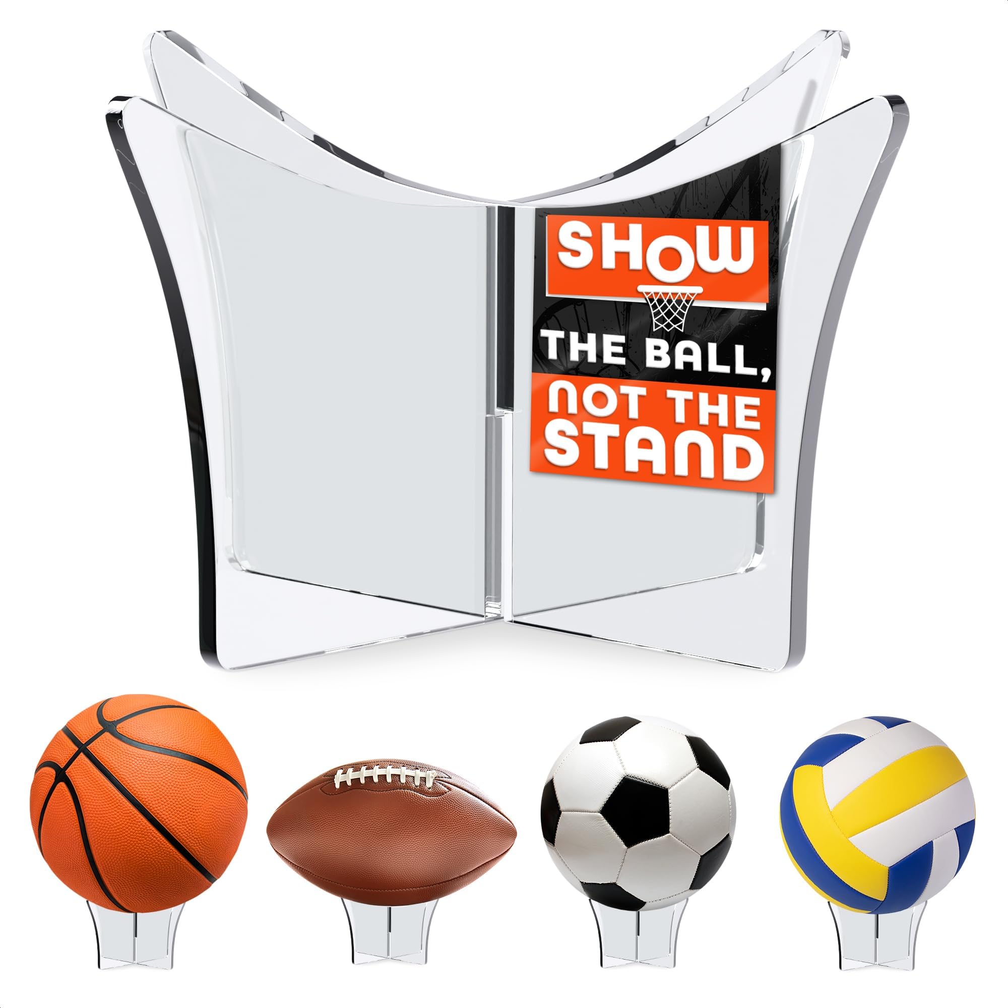 Basketball Stand Display – Showcase Balls in a Clean, Premium Look with Clear Acrylic Holder, Smooth Edges, Quick Snap Assembly & Stable Support – Football Stand Display for Soccer, Volleyball, Rugby
