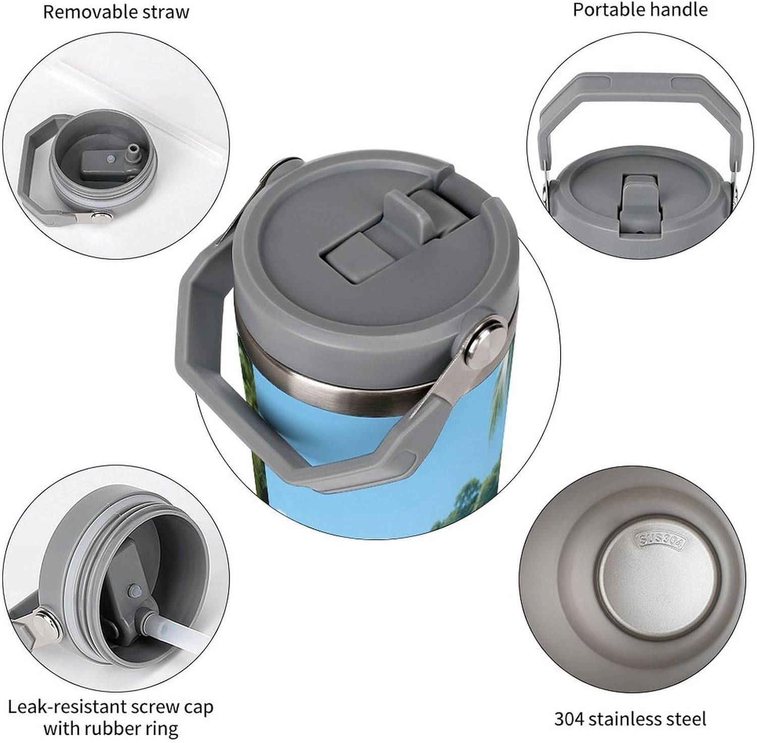 30 Oz Insulated Mug with Handle Lid And Straw Phi Phi Island Tropical Scenery Pattern Large Metal Sports Bottle Great for Gifts Parties Office Coffee