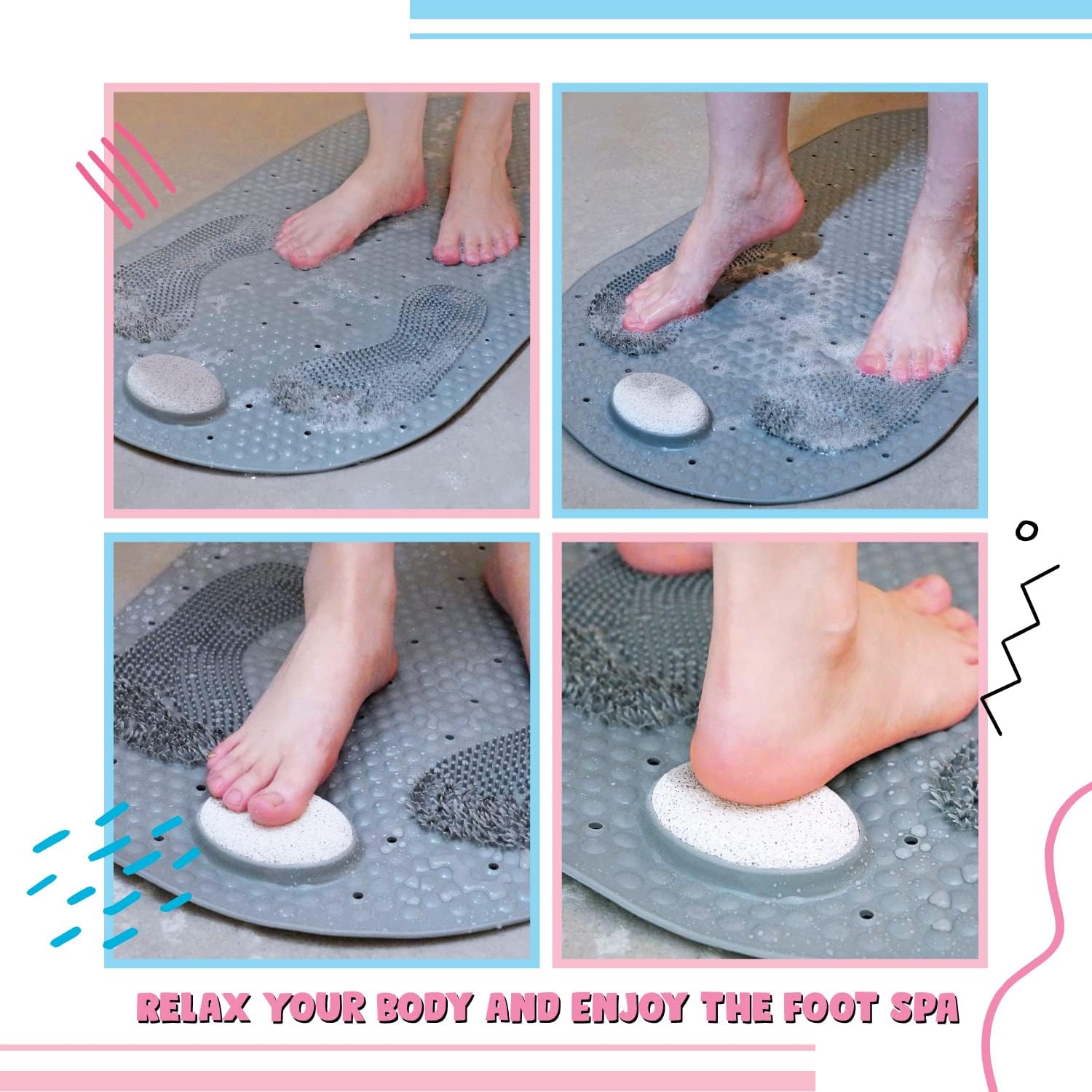 Foot Scrubber Shower Mat with Pumice Stone 80*40 cm AntiSlip Shower