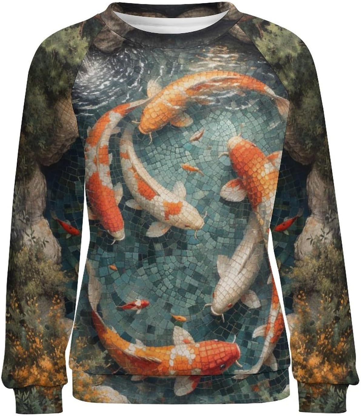 Sweatshirts for Women Blue Wave With Cat Print Fashion Political Ladies Crewneck Casual Cotton Trendy Sweater - Image 4