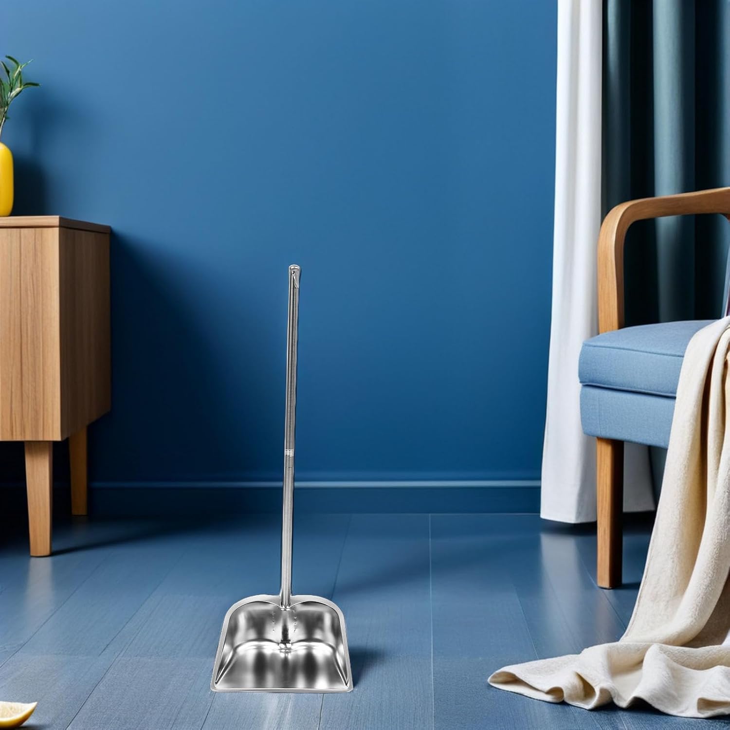 Commercial Dust Pan: Tall Upright Dustpan - Wide Mouth Steel Cleaning Pan - Heavy Duty Metal Dustpan - Garbage Shovel for Workshop Yard Floor Sweeping