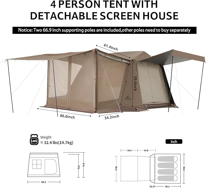 Carpas Naturehike Village Instant Tent, 4 Person 8 Person Camping Tent with Full Rainfly, Waterproof Large Cabin Tents for Car Camping miniatura 2