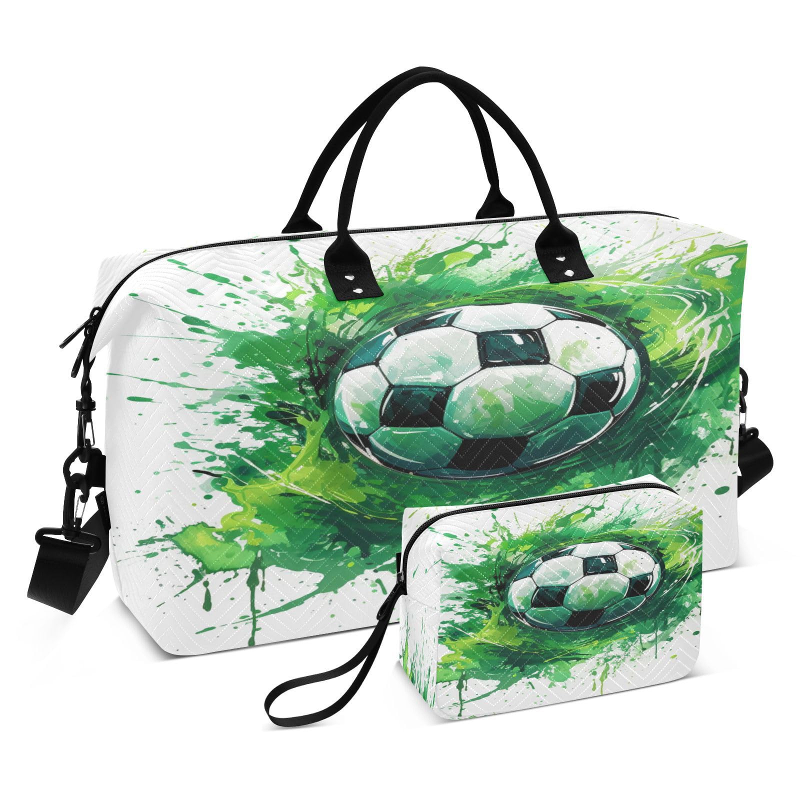 Green Football Art Sports Swim Gym Bag Weekender Duffel Travel Bags Handbag with Makeup Storage Bag for Girls Men