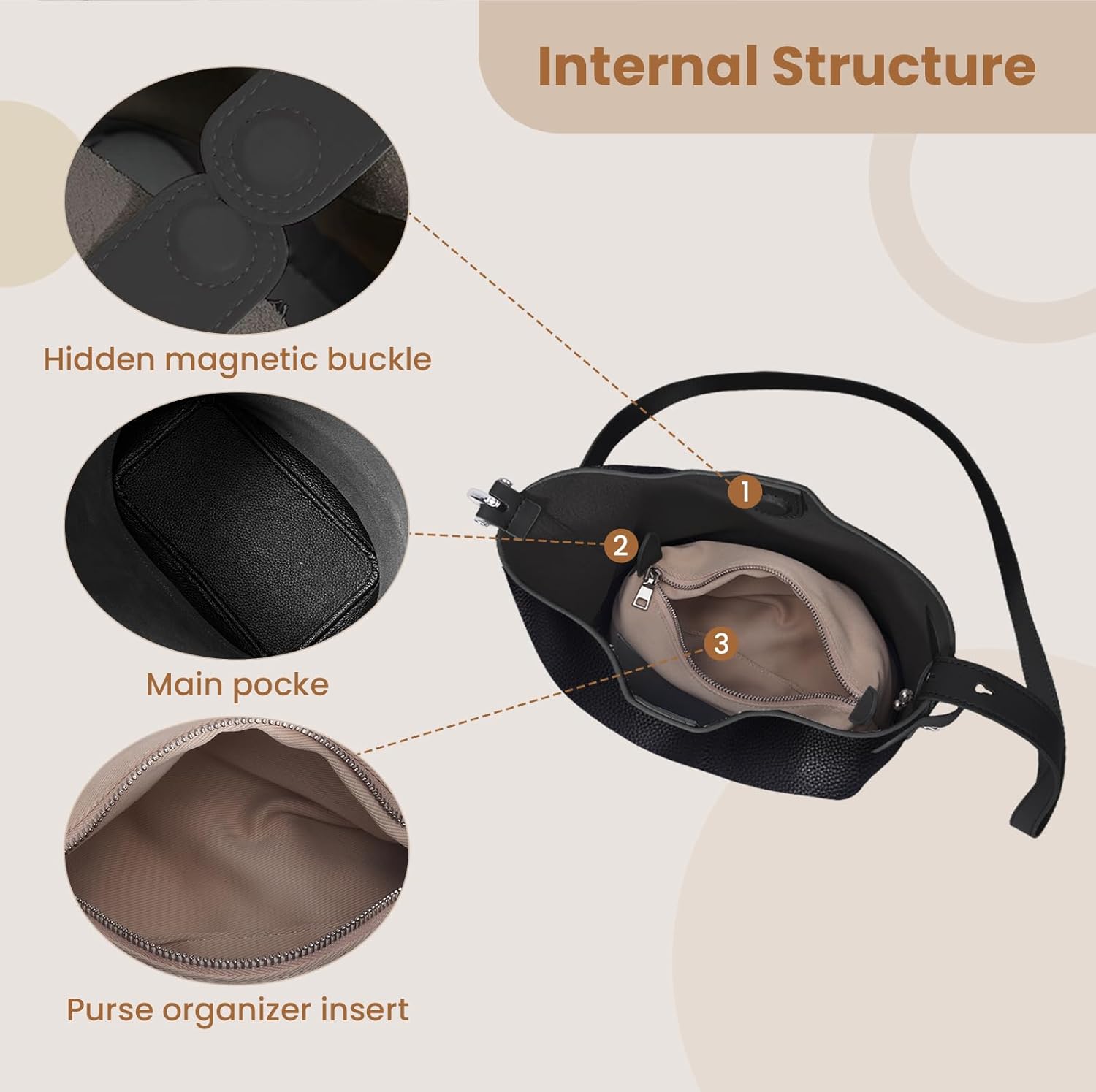 Genuine Leather Crossbody Bags for Women, Trendy Leather Purses Shoulder Bucket bags for women with Adjustable Strap - Image 6