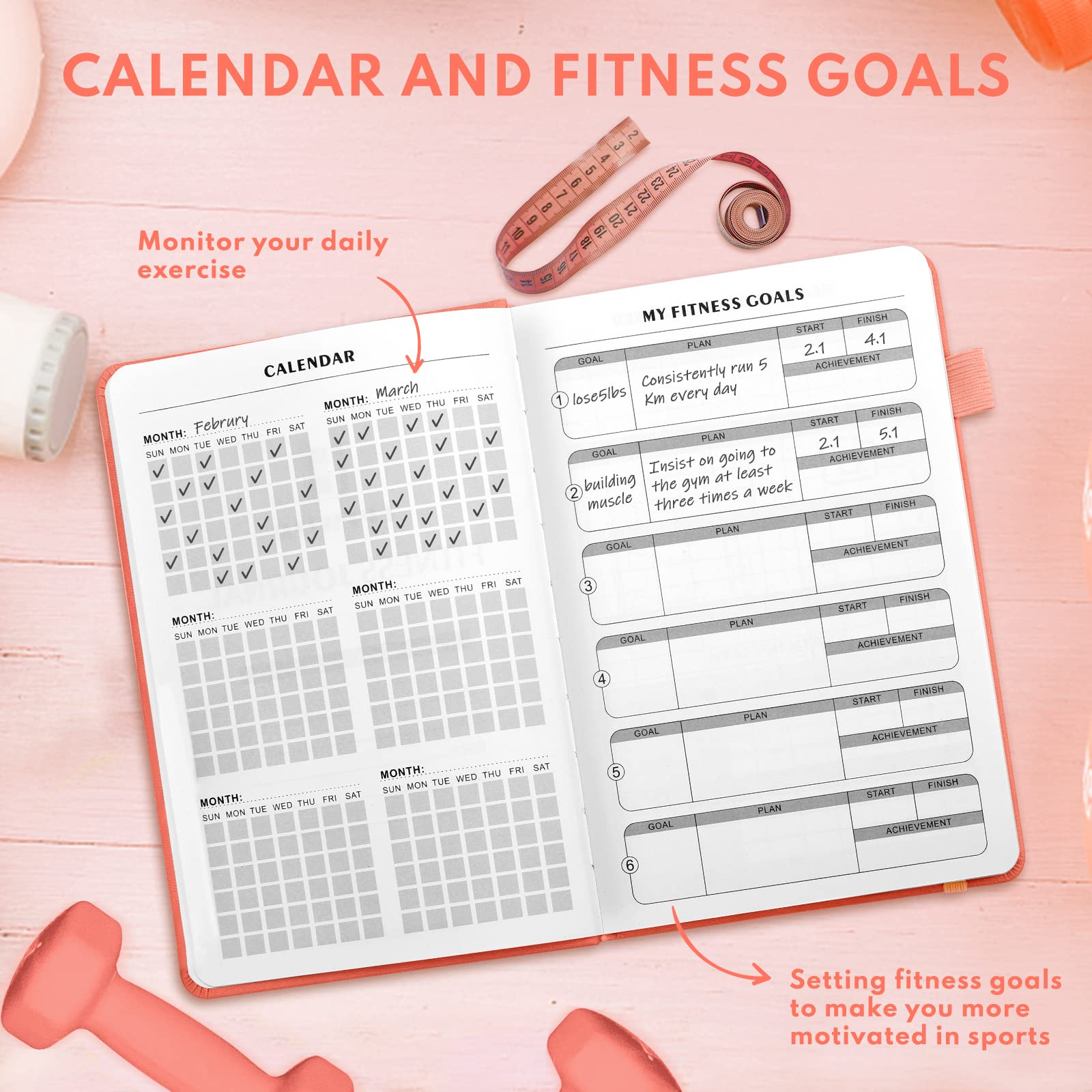 Snapklik.com : Fitness Journal Hardcover Workout Planner 6- Month ...