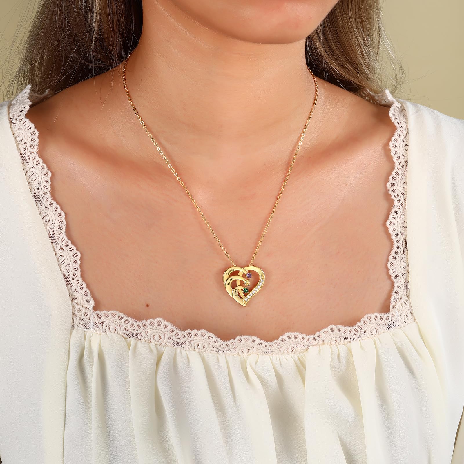 lorajewel Rosa Eterna Caja con Collar Plata 925 - Corazón Collar Personalizado para Mujer con Nombre Piedra natal - Regalo para Navidad, San Valentín, Día de la Madre,Cumpleaños