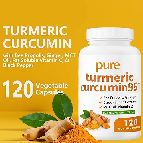 Miniatura 6 de Nivelle Curcumina de cúrcuma 95 1000 mg - Suplemento de complejo de cúrcuma 95% con propóleos de abeja, jengibre, aceite MCT, vitamina C soluble