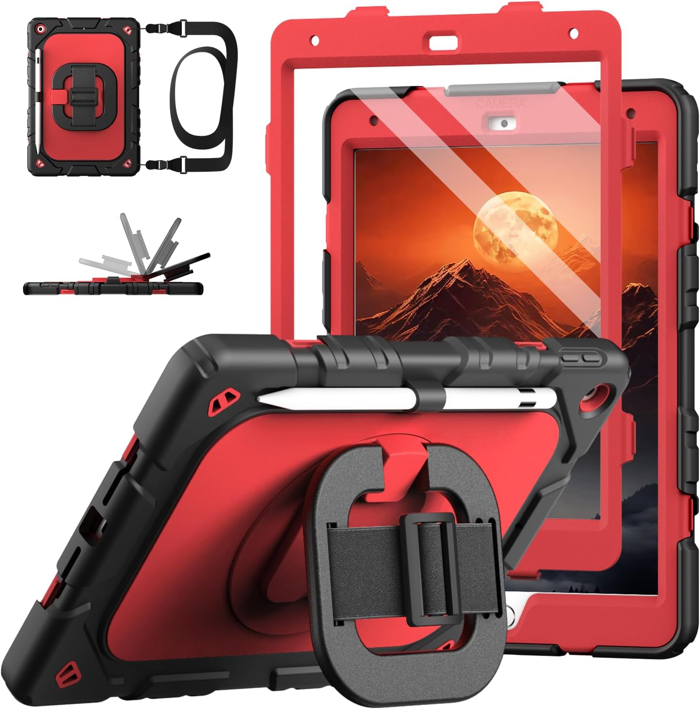 Grifobes for iPad A16 11th/10th Generation Case 2025/2022, for 11 Inch/10.9 Inch iPad Case Cover with Screen Protector, 360°Rotate Stand, Hand & Shoulder Strap, Pencil Holder for Kids, Navy Blue