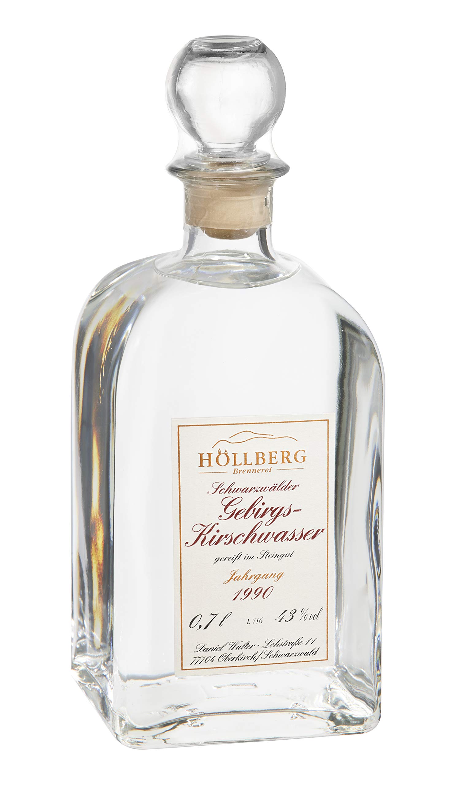 Original Höllberg Gebirgs-Kirschwasser Carré 43% Vol. | Premium Obstbrand mit edlem Kirsch Aroma | Edelbrand aus Familienbrennerei