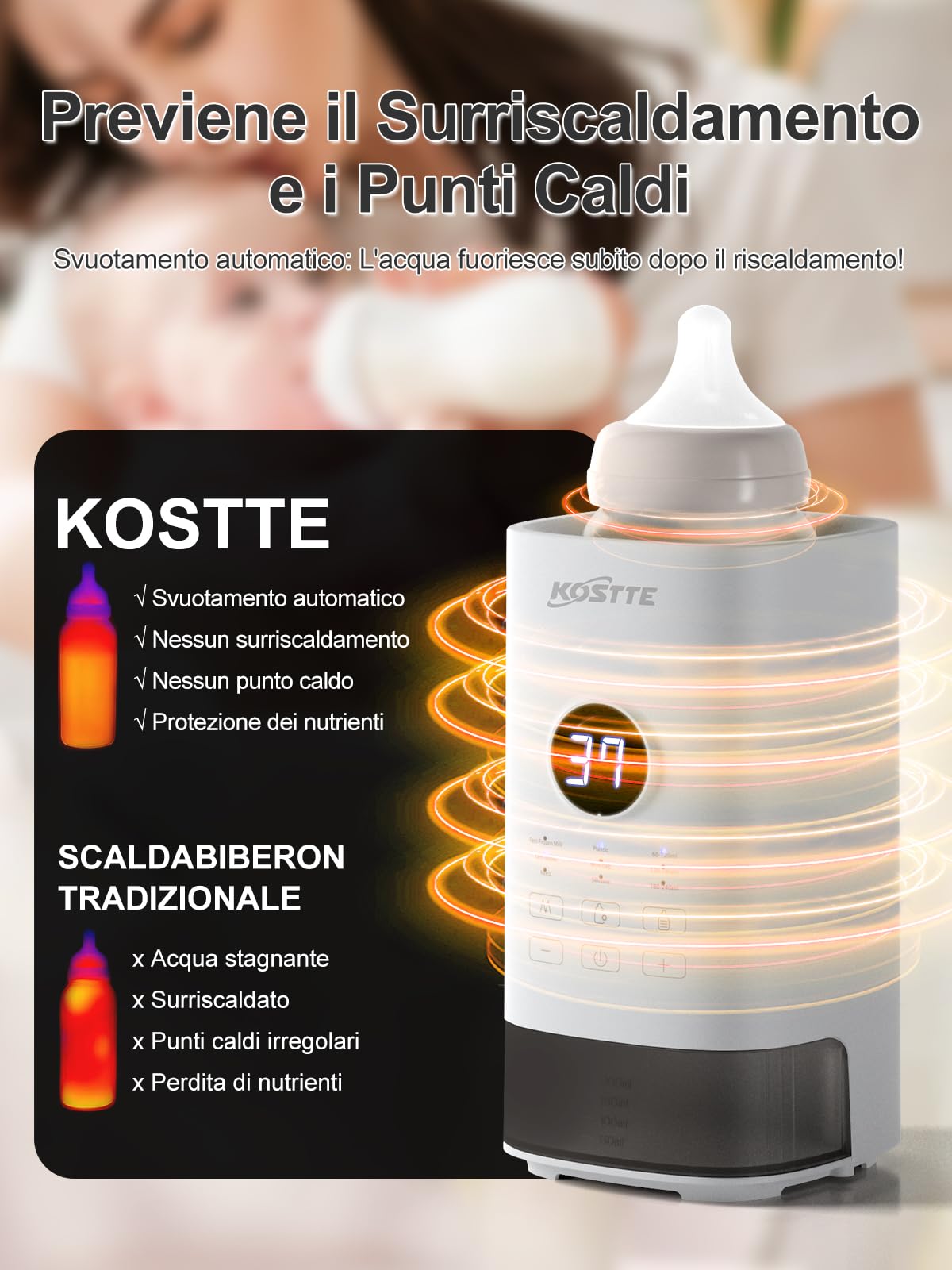 Scaldabiberon per Latte Materno o Formula, Scaldabiberon con Controllo Preciso della Temperatura, Universale Elettrico Scalda Biberon Neonato, Scaldabiberon Veloce, Baby Bottle Warmer