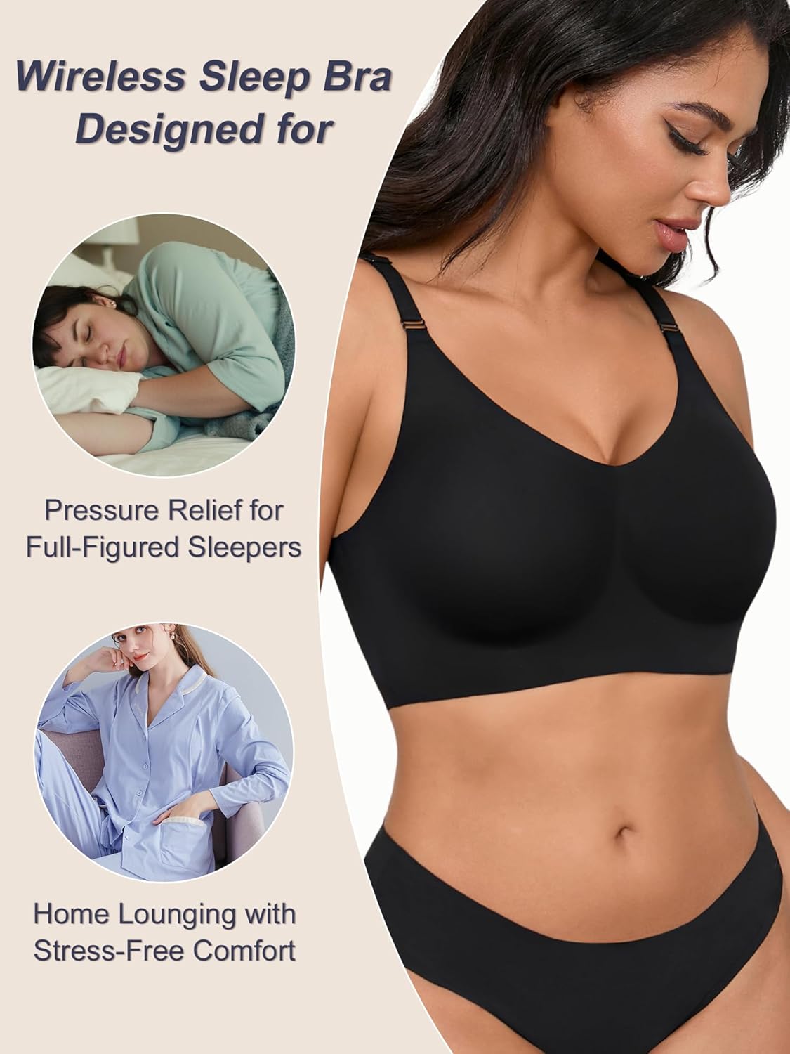 Sleep Bras for Women S/M, Wireless Seamless V-Neck Comfortable Sleeping Bralette, Sleep Lounging Bra with No Pads - Image 2