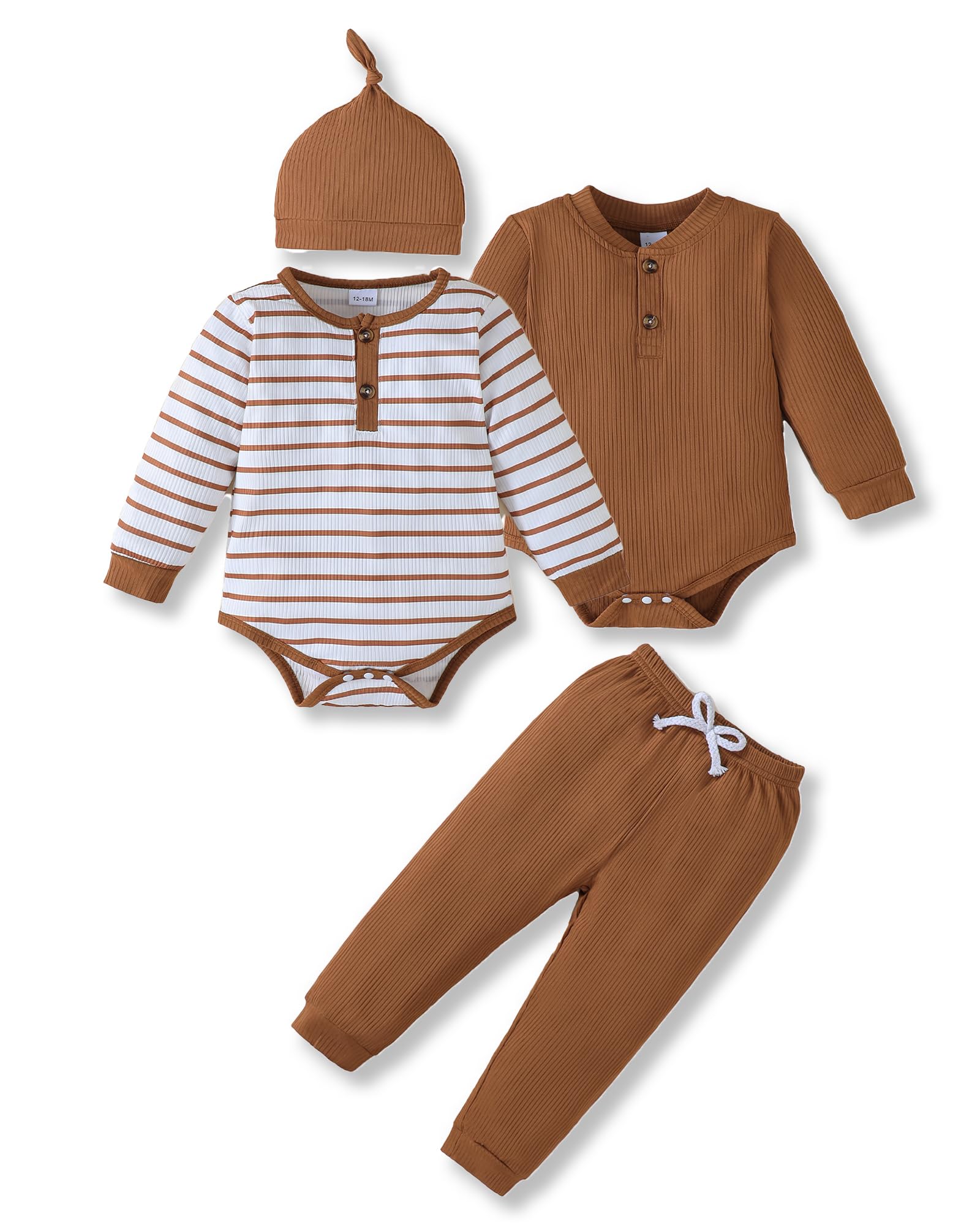 NZRVAWS Newborn Baby Boy Clothes Long Sleeve Romper Pant Set Hat 2-Pack Infant Baby Boy Outfits Fall Winter