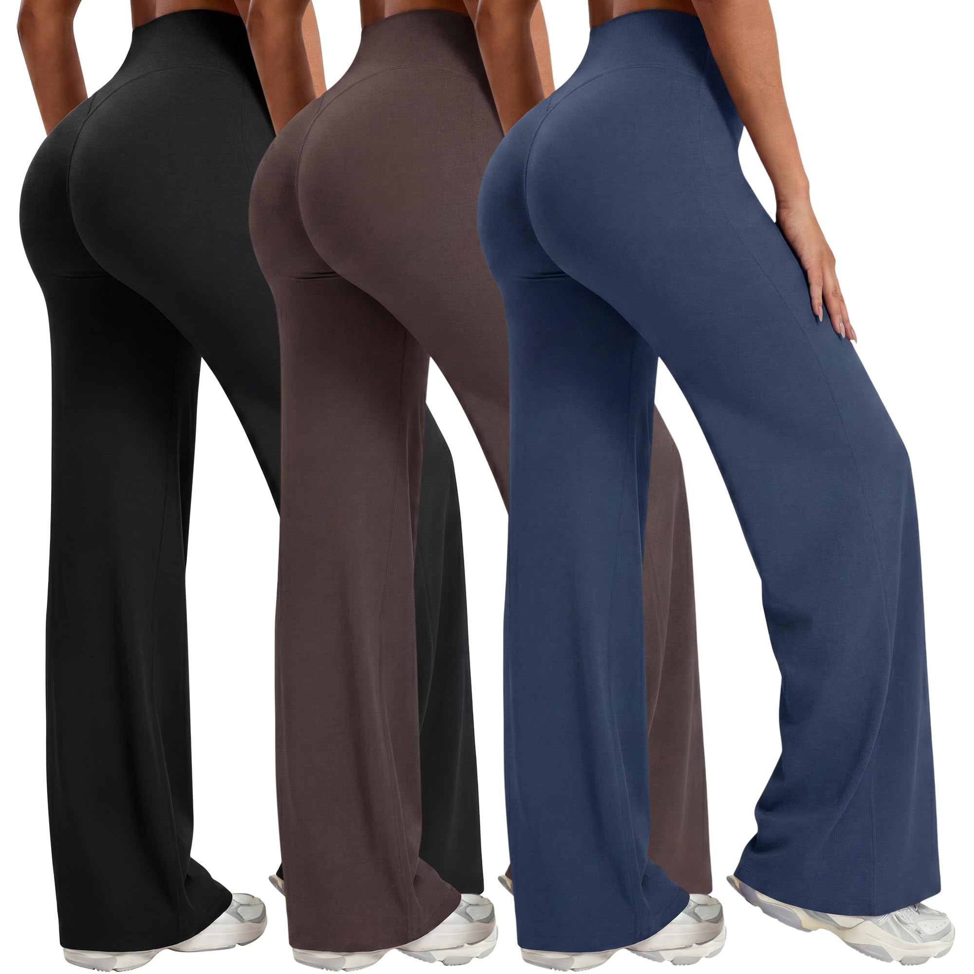 Coume 3er-Pack Workout-Leggings für Damen, ohne Vordernaht, gerades Bein, hohe Taille, Stretch, weites Bein, Fitnessstudio, Yogahose