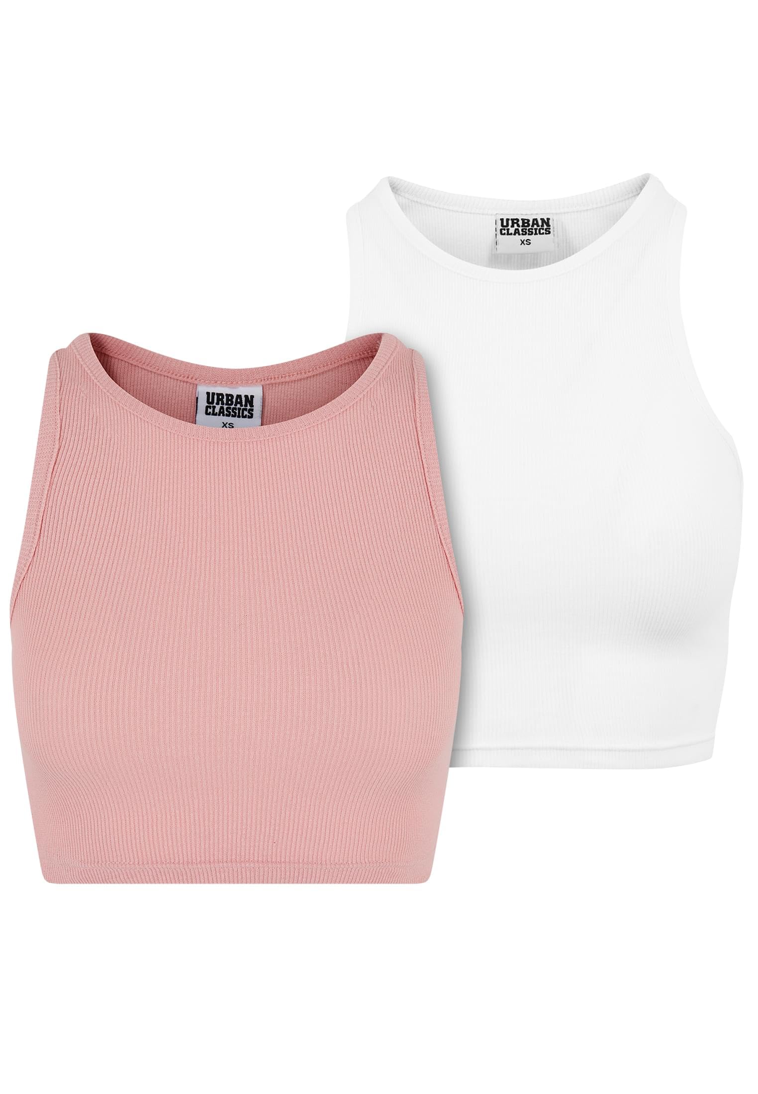 Urban Classics Women's Lemonade Pink + White Cropped Rib Top 2-Pack Undershirt, 5XL