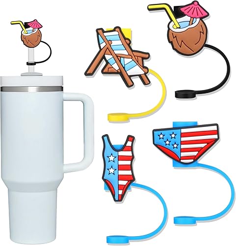 4 fundas de popote compatibles con vasos Stanley de 30 y 40 onzas, reutilizables de silicona para popotes de 0.4 pulgadas0.394 in, protectores de