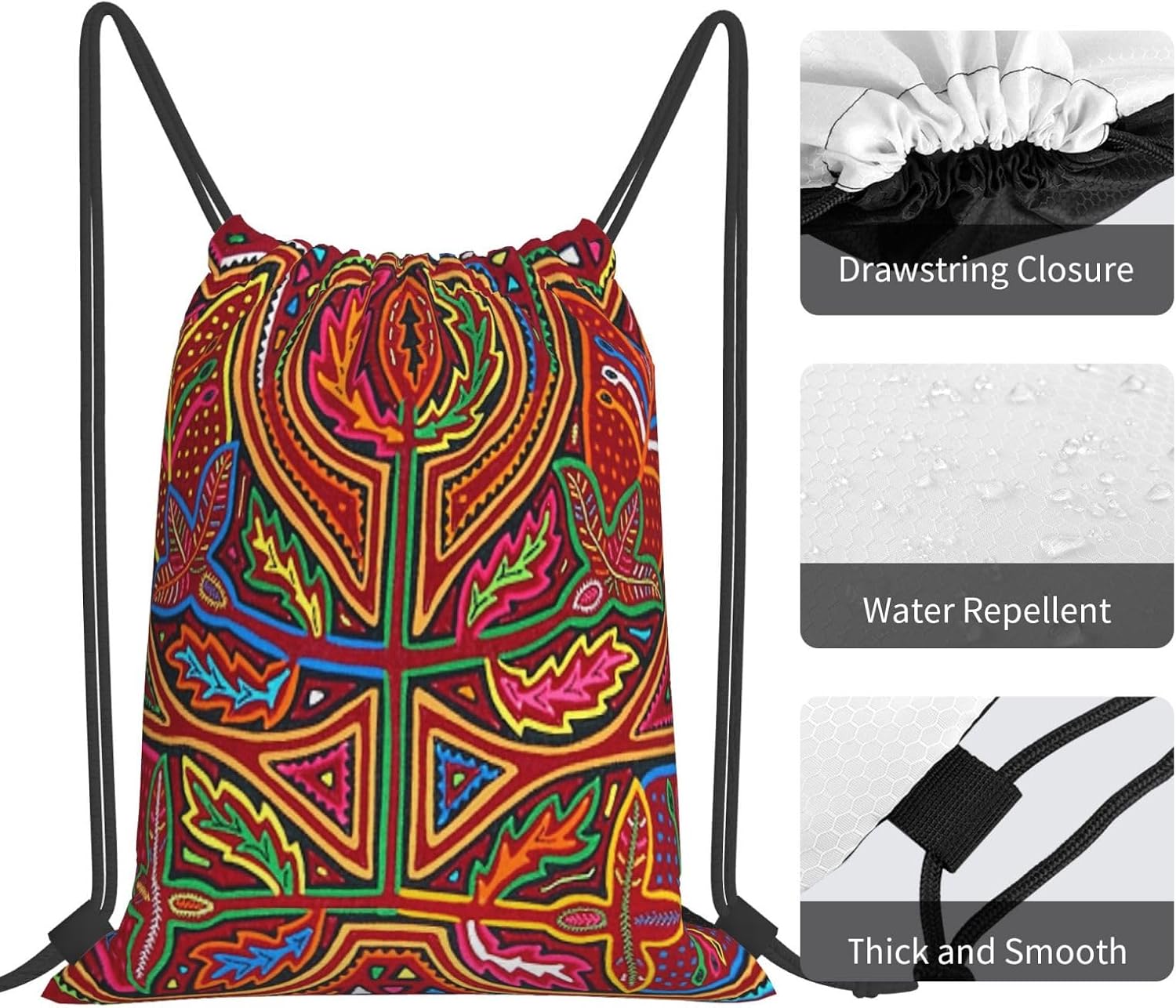 Mola De Panama Drawstring Backpack Sport Gym Bag Sack Drawstring Bag String Bag For Yoga Swimming For Men Women