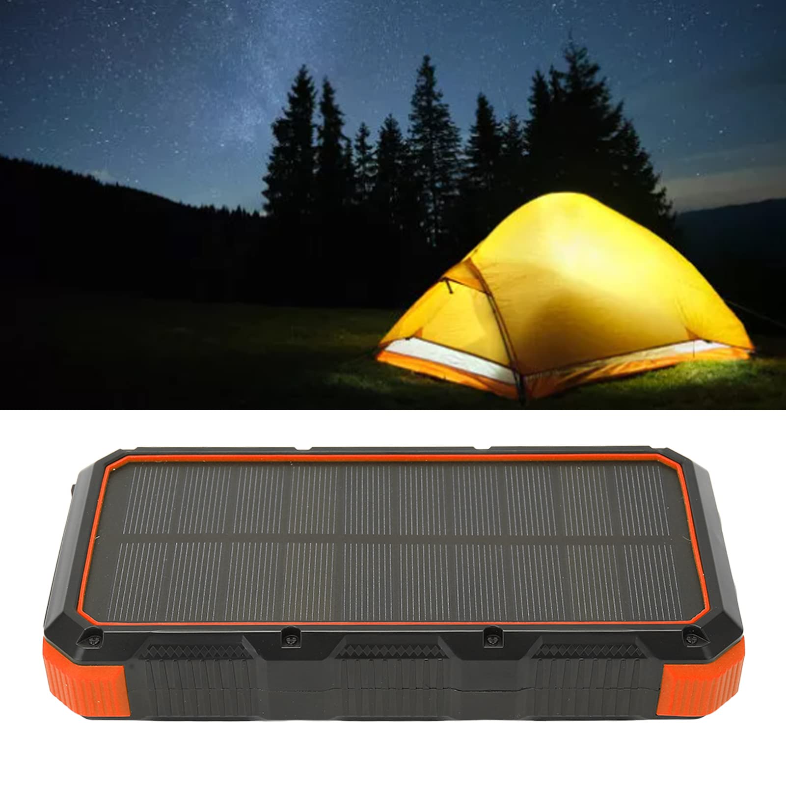 Cargador Solar, Cargador de Carga Rápido del Banco de la Energía Solar del ABS 36800mAh 5V 3A con la Luz del LED para Al Aire Libre (Orange)