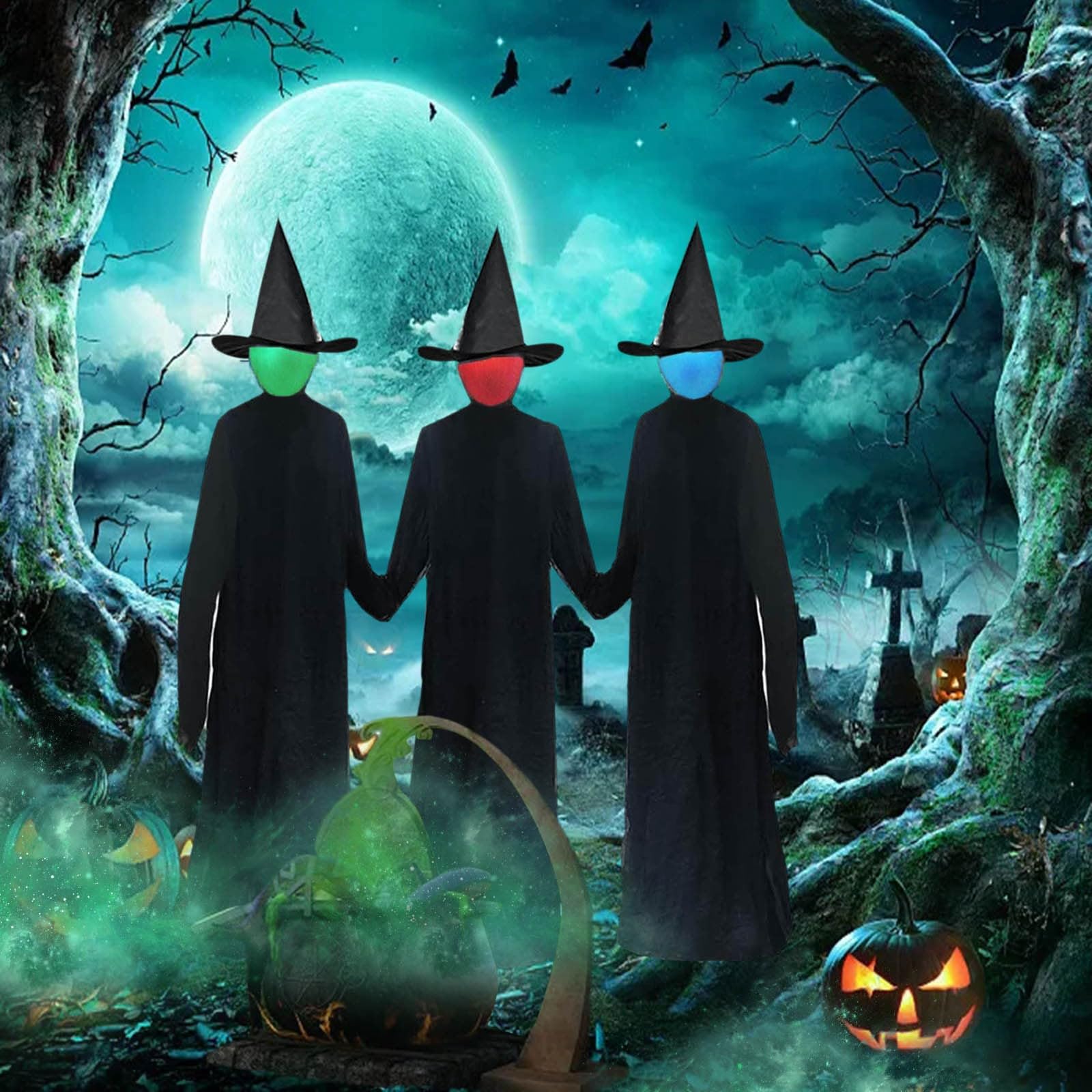 Sorcière hurlante Halloween pour animer votre jardin Lot de 3 grands mannequins lumineux noir