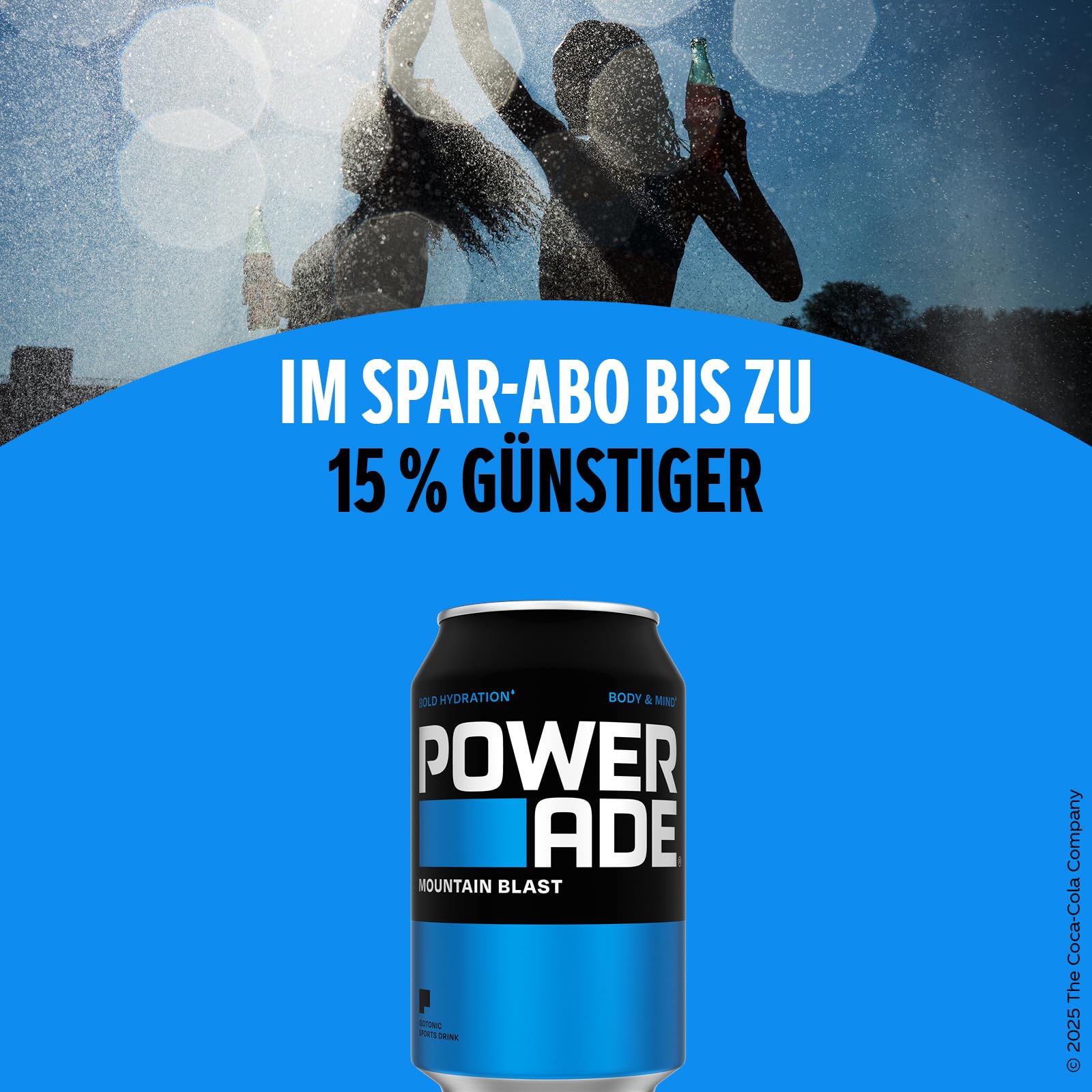 Powerade Sports Mountain Blast - kalorienarmes, isotonisches Sportgetränk mit exotischem Fruchtgeschmack - Elektrolytgetränk in in Einweg Dosen (24 x 330 ml)