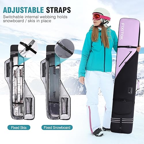 Miniatura 31 de Bolsa de snowboard y esquí para viajes aéreos, bolsa de snowboard acolchada completa, impermeable, para botas, ropa, casco y equipo, bolsa de esquí