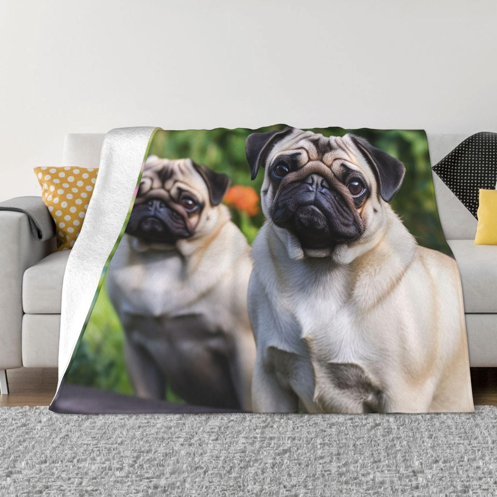 Couverture carlin en flanelle douce, idée cadeau originale pour passionnés d'animaux