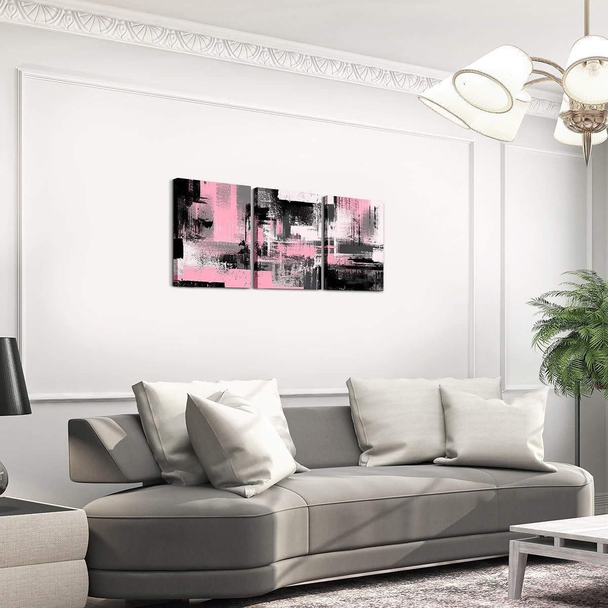 Feelyou Pink Black Abstract 3-Pieces Wall Art Indoor Geometric Canvas Painting for Kids Boys Girls Decor Modern Picture Wall Decor, Artwork Posters Buffalo Check