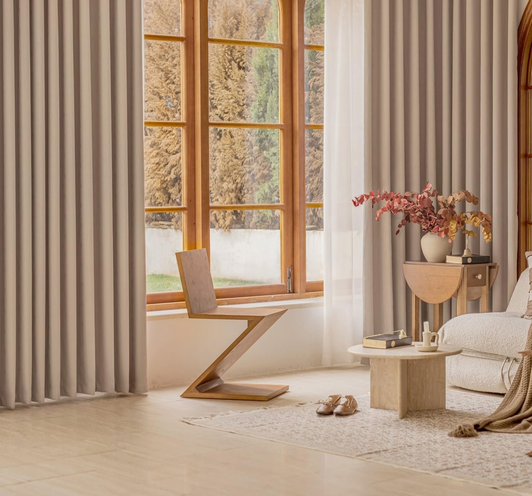 Wycian Vorhänge Boho Abdunkelnde Vorhänge Hellbraun 2 Er Chenille Jacquard Volltonfarbe H138 X B96Cm für Schlafzimmer