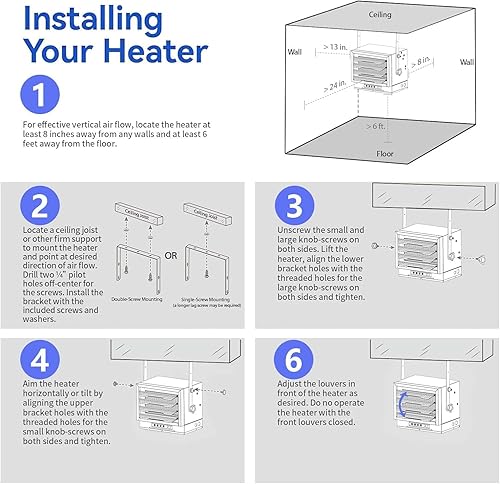 Miniatura 7 de INNOVATIVE LIFE Calentador eléctrico de garaje de 4800 vatios de 240 V con termostato y temporizador, calentador eficiente forzado por ventilador