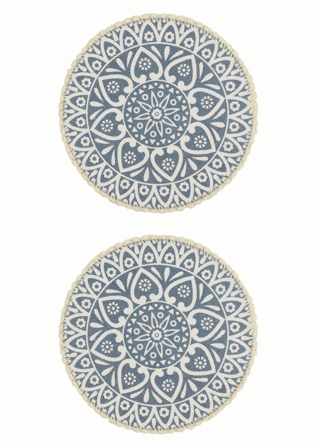 Saral Home Jute and Cotton Crochet Antiskid Printed Round Table Mat | Placemats for Bed-Side Table, Center Table, Dining Table, Shelves | Home Decor, Set of 2 pc (Grey, 38×38 cm)