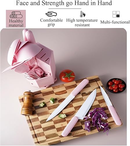 Miniatura 2 de Juego de cuchillos de cocina, juego de utensilios de cocina de silicona de 22 piezas y cuchara de pala rosa, juego de cuchillos de chef de acero