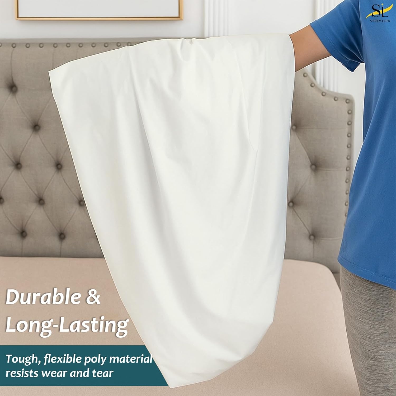 Twin XL Mattress Protector Fitted Sheet Style - Waterproof Vinyl Mattress Cover, Breathable, Bed Wetting & Spill Protection, Fits Mattresses up to 11.5" Deep (Ivory)