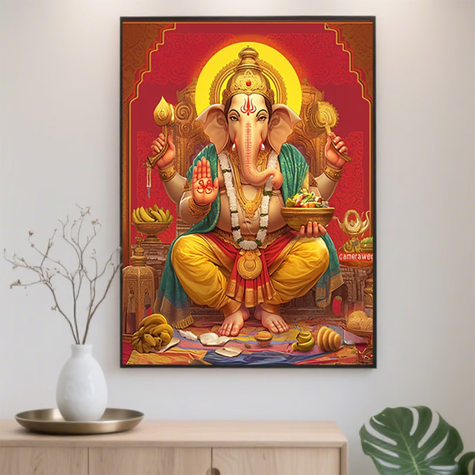 Mała sztuka diamentowa, Ganesha, 76 x 99 cm, malarstwo diamentowe, sztuka i rękodzieło, dla dorosłych, 2025, pełne wiercenie, haft krzyżykowy, klejnot, malowanie według numerów, płótno, rękodzieło