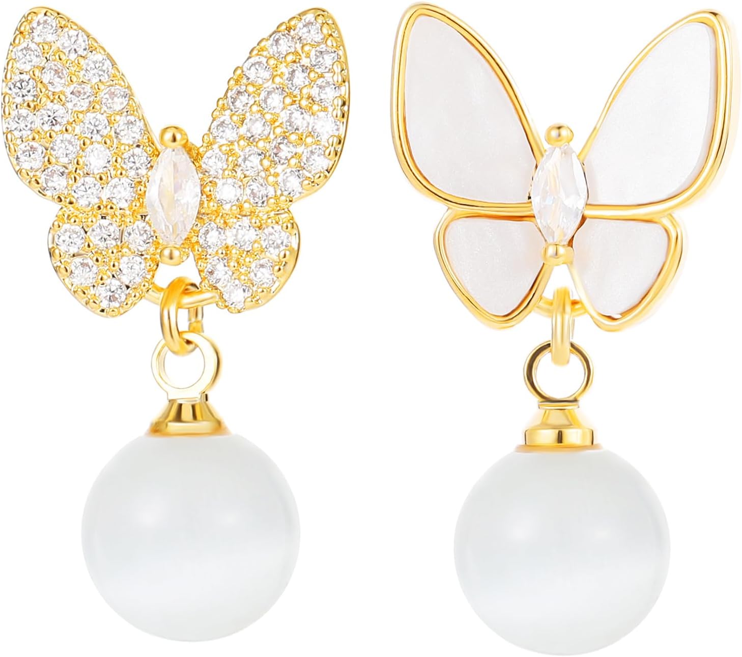 14k Gold Plated Butterfly Opal Dangle Earrings for Women Jewelry