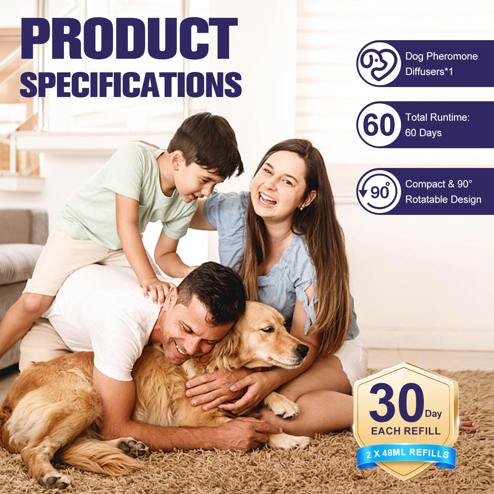 Difusor Calmante de Feromonas para Perros, 1 Difusor + 2×48ml Recargas, Aroma de Hierbas, Calma Ansiedad por Separación/Tormenta/Fuegos Artificiales, Reduce Ladridos/Mordiscos/Marques (1)