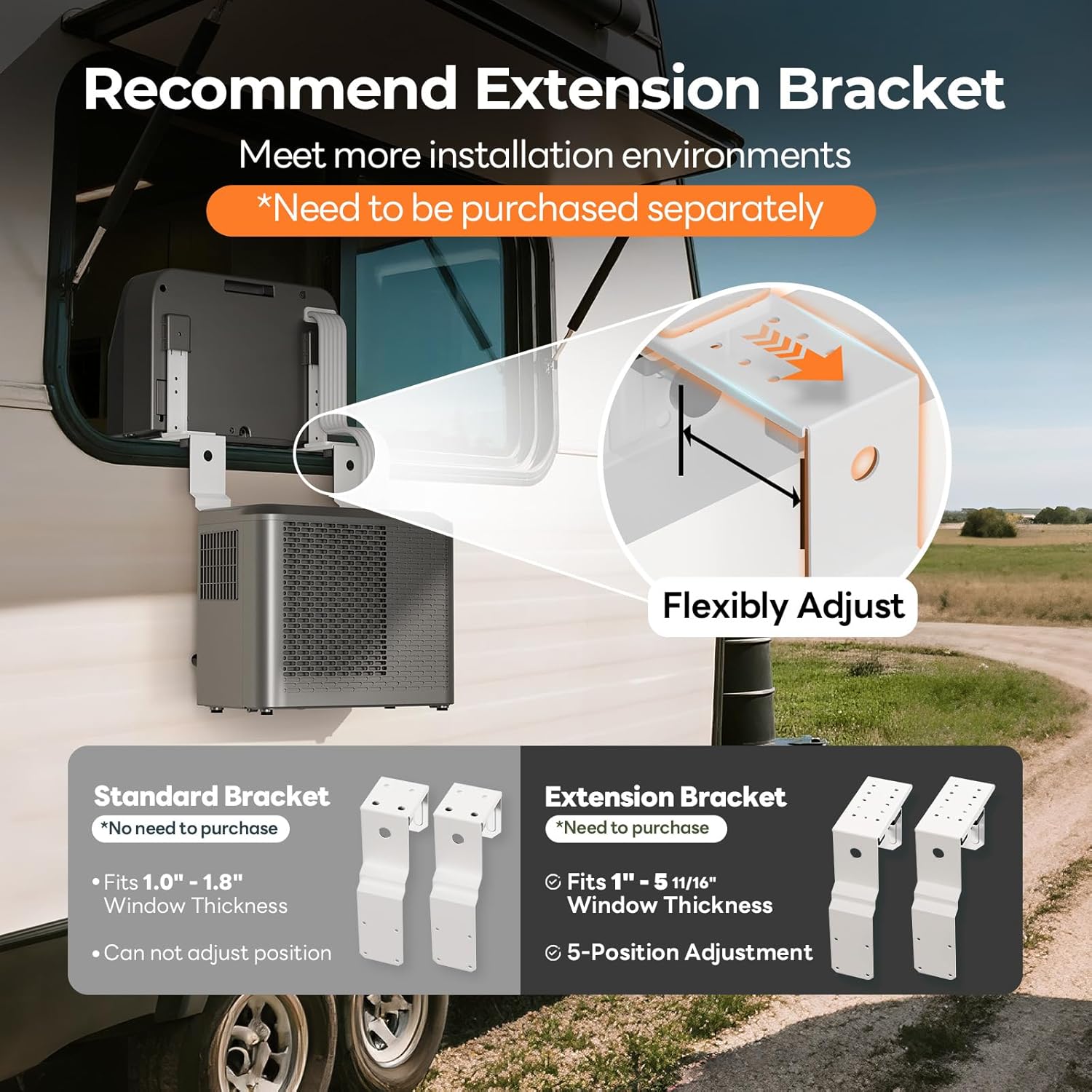 FOGATTI RV Window Air Conditioner, 6500 BTU Cools up to 120Sq.ft, 4-in-1 U Shaped AC Unit with Remote Control, Suitable For RV and House-workshop, included Window Installation Kits (Silver Grey)