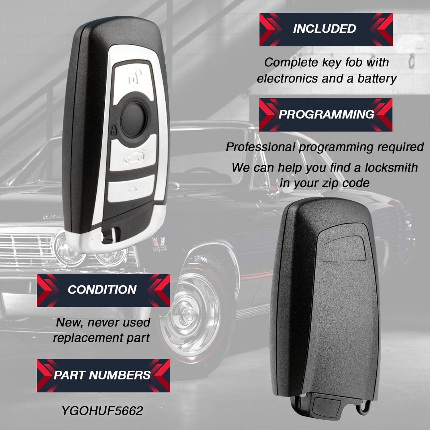 USA Remote Key Fob Control for 2009-2016 BMW 3-Series, 2009-2016 BMW 5-Series, 2009-2016 BMW 7-Series (YGOHUF5662) 2-Pack