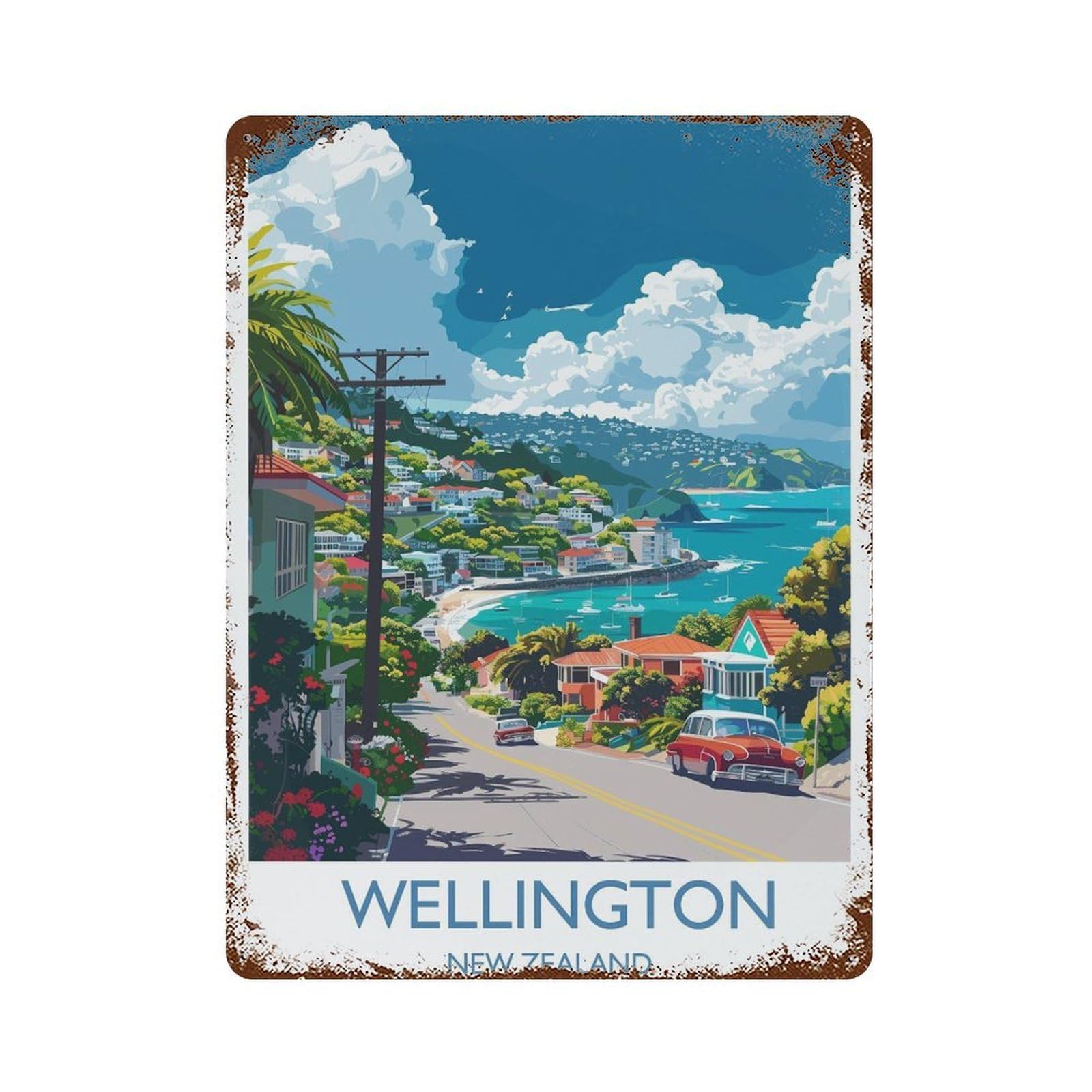xiaoxiaoshen Wellington Travel of New Zealand Lovers Gift Wall Decor Art Metal Tin Poster Modern Home Decor Art Home Bar Shop Decorations Vintage Sign 40x30cm