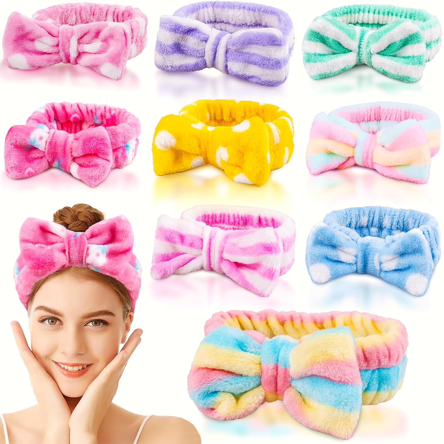 Skincare Headband, 9 Pcs Spa Headband for Washing Face, Microfiber Makeup Headbands for Women Girls, Face Wash Skin Care Headbands, Facial Make Up Hair Head band, Bow Shower Fuzzy Hair Band for Teens Skincare Headband, 9 Pcs Spa Headband for Washing Face, Microfiber Makeup Headbands for Women Girls, Face Wash Skin Care Headbands, Facial Make Up Hair Head band, Bow Shower Fuzzy Hair Band for Teens