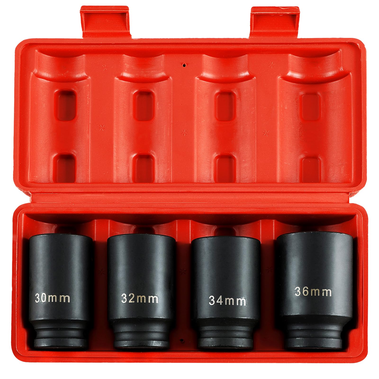 Acymner 1/2" Drive Deep Spindle Axle Nut Impact Socket | 4 PCS Metric Axle Nut Socket Set, CR-MO, 12 Point Design, 30,32,34,36mm, 1/2 Inch Heavy Duty