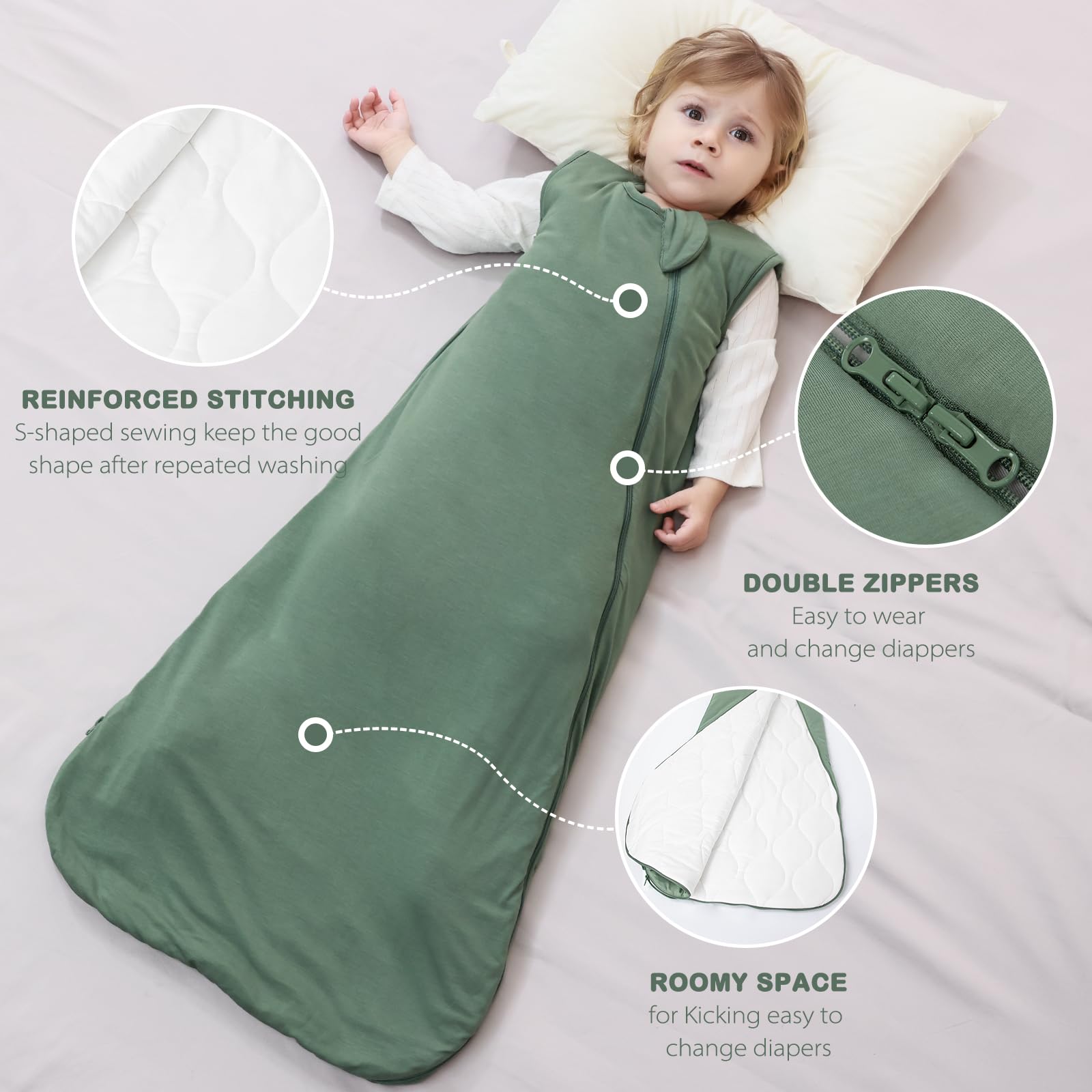 Mosebears Sacco nanna invernale per bambini 2,5 tog,Sacco Nanna Neonato in fibra di bambù, morbidissimo e caldo(18-36 mesi)