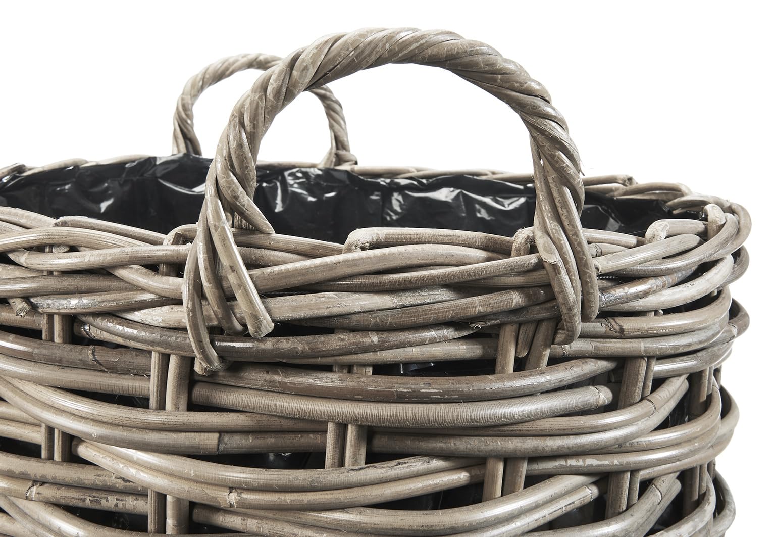 Kobolo Pflanzkorb KERT rund Grauer Rattankorb mit Folie 43x43x43 cm