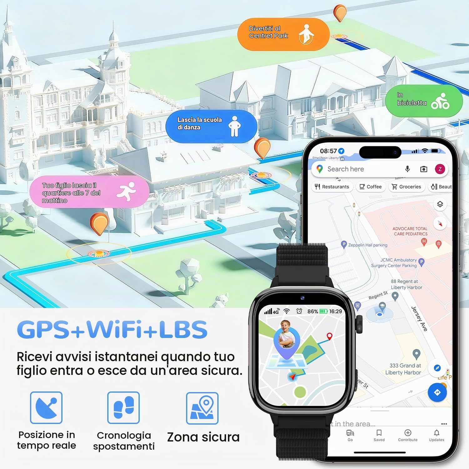 4G Smartwatch Bambini, Orologio Smartwatch Bambini con GPS, Videochiamate, Chat Vocale, SOS, modalità Scuola, Contapassi, Sveglia, Giochi, Smart Watch Regalo per Ragazzi e Ragazze, Nero