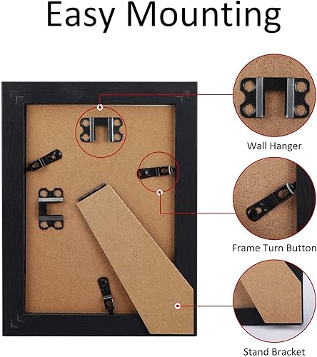 Miniatura 6 de Portarretratos de 8 x 10 pulgadas con paspartú o de 9 x 11 pulgadas sin paspartú, paquete de 4 marcos de madera negros para pared o mesa