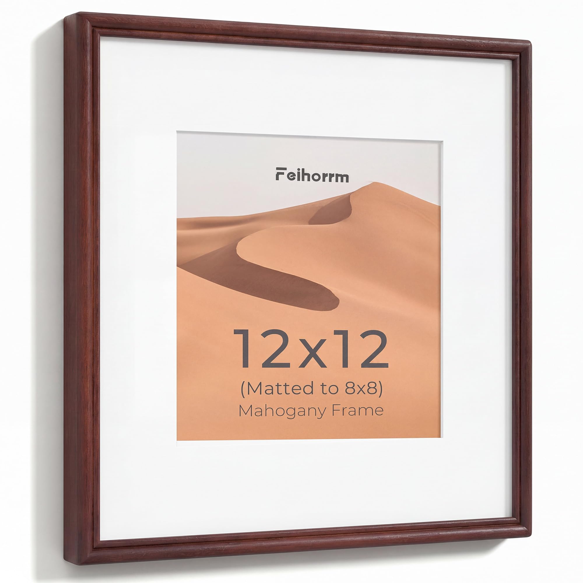 Feihorrm 12x12 Photo Frame, Mahogany Frame Fit 8x8 with Mat