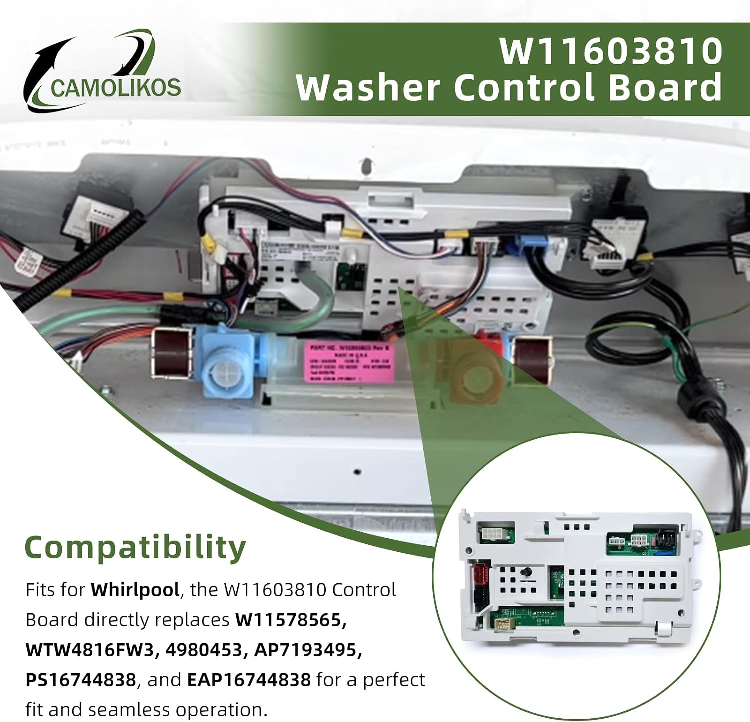 W11603810 Washer Control Board W11578565 Control Board Fits for Whirlpool W11416363 4980453 AP7193495 PS16744838 EAP16744838