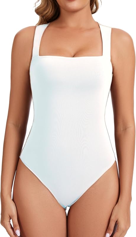 Women’s Sexy Sleeveless Square Neck Double Lined Basic Bodysuit