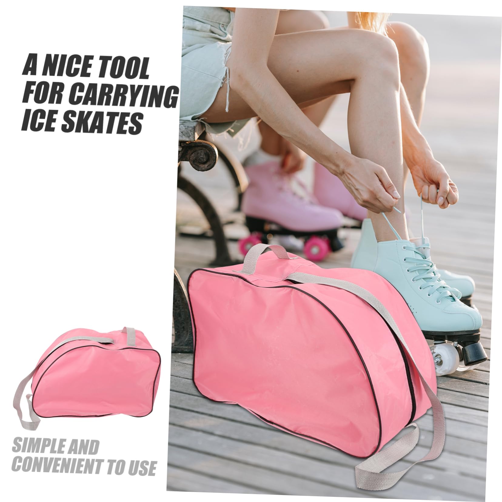 KOMBIUDA Borsa Facile da Pulire e Design Semplice alla Moda Pasta Rotelle Rosa con Tracolla e Maniglia per Pattini a Rotelle e Ghiaccio Ghiaccio per Uso All'aperto